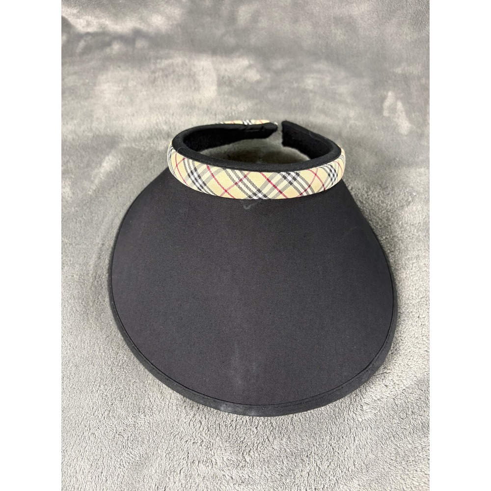 Burberry Womens Nova Check Trim Sun Visor OS Black Plaid Wide Brim Canvas